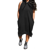 Sleeveless Hooded Midi Dress with Pocket